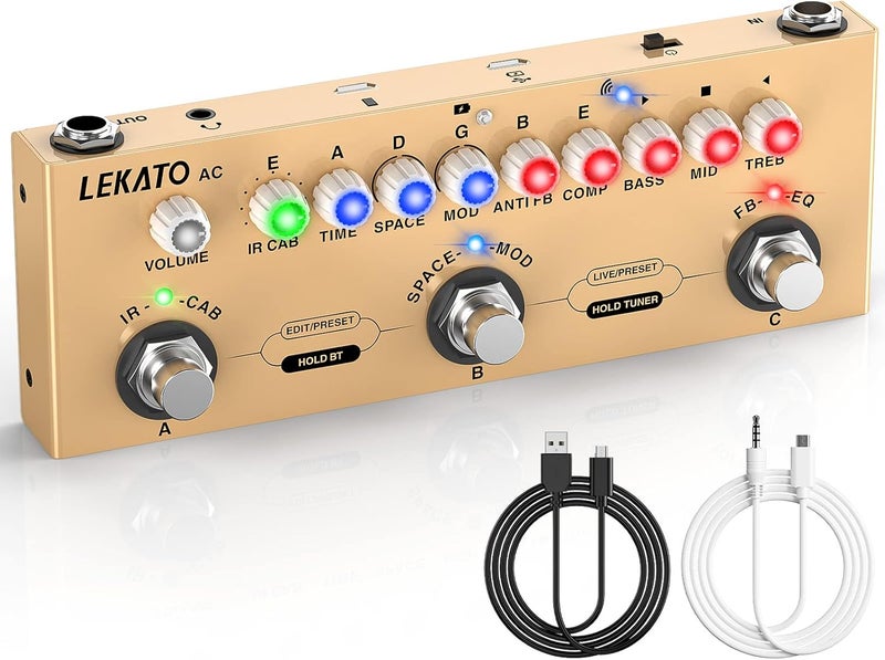 LEKATO Multi Effects Pedal for Acoustic Guitar, with IR Loading 9 AMP Models, Acoustic Multi Effects Processor, Bluetooth 5.0,Recording, Built-in Battery - Image 1